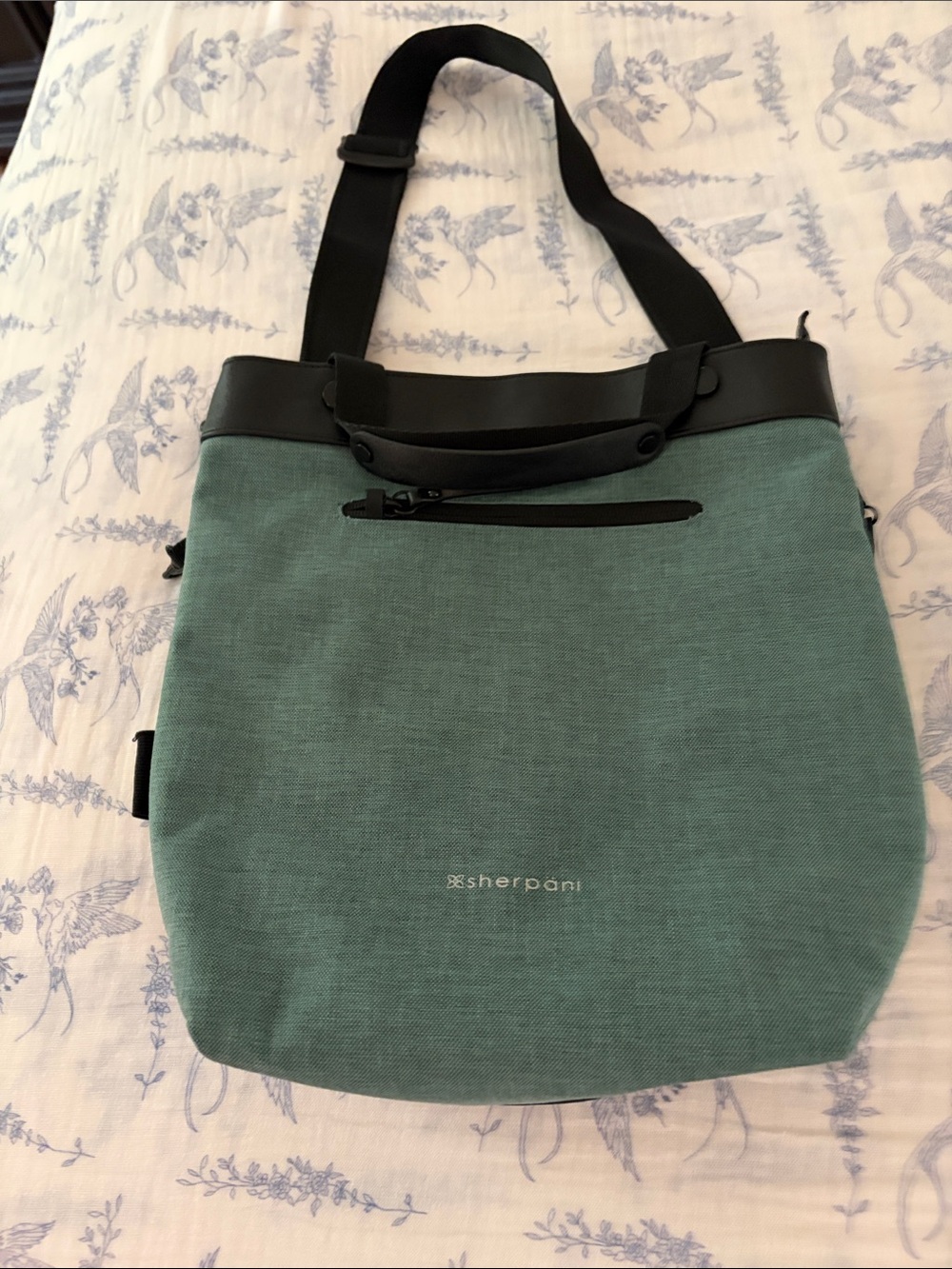 Sherpani Teal and Black Convertible Tote with Front Zip Pocket